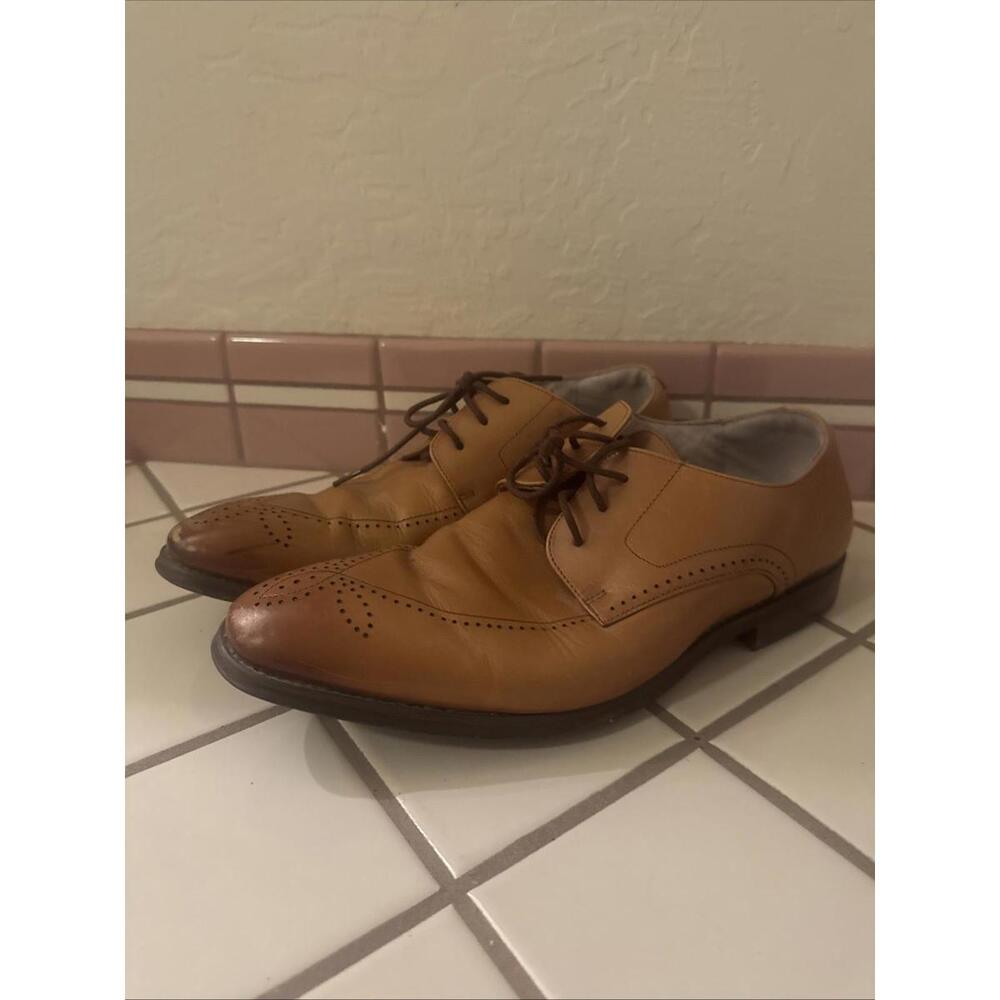 Stacy Adams Men's Leather Wingtip Oxford‎ Dress Shoes 9.5M Tan Brown Brogue